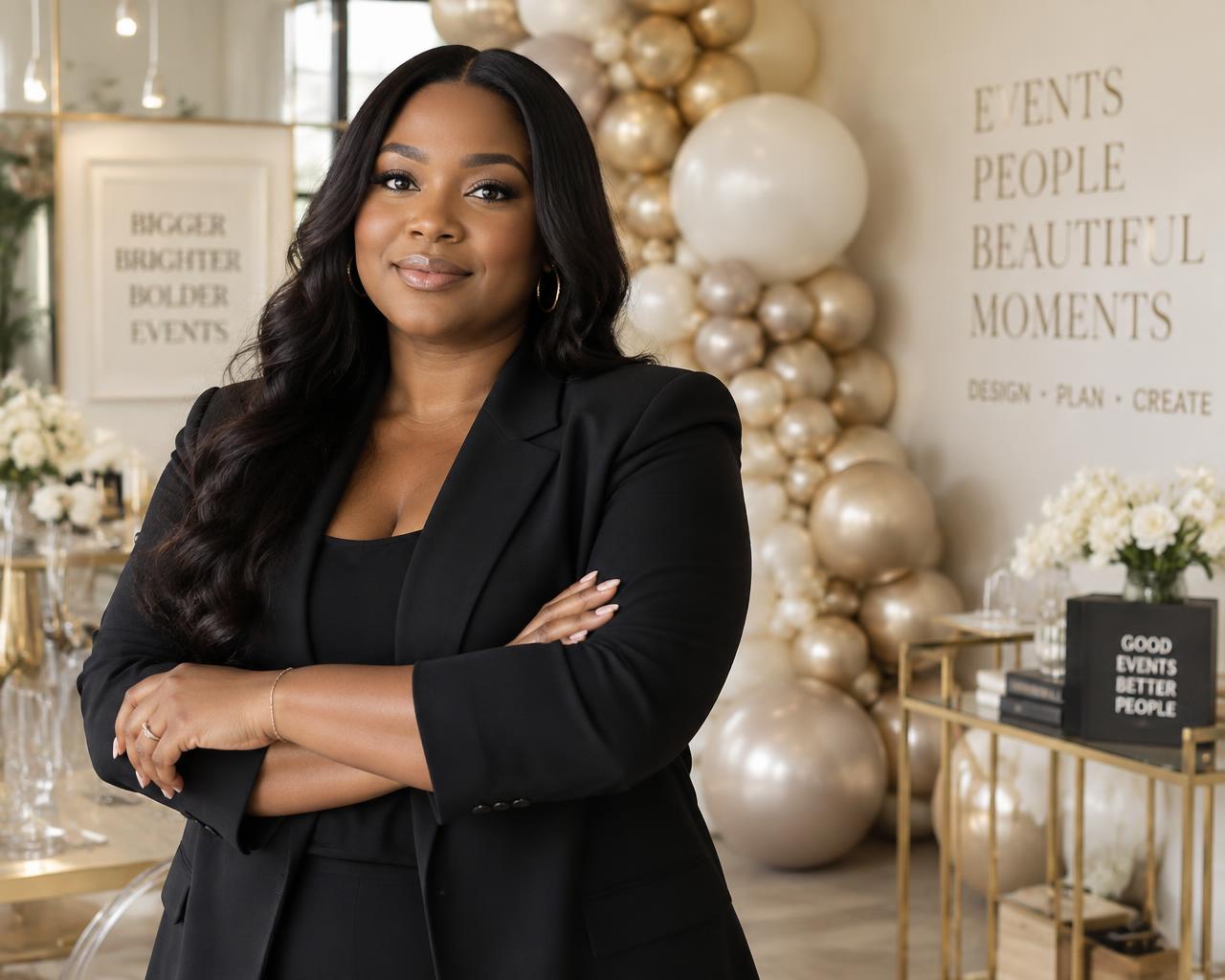 Confident creative entrepreneur in her event design studio